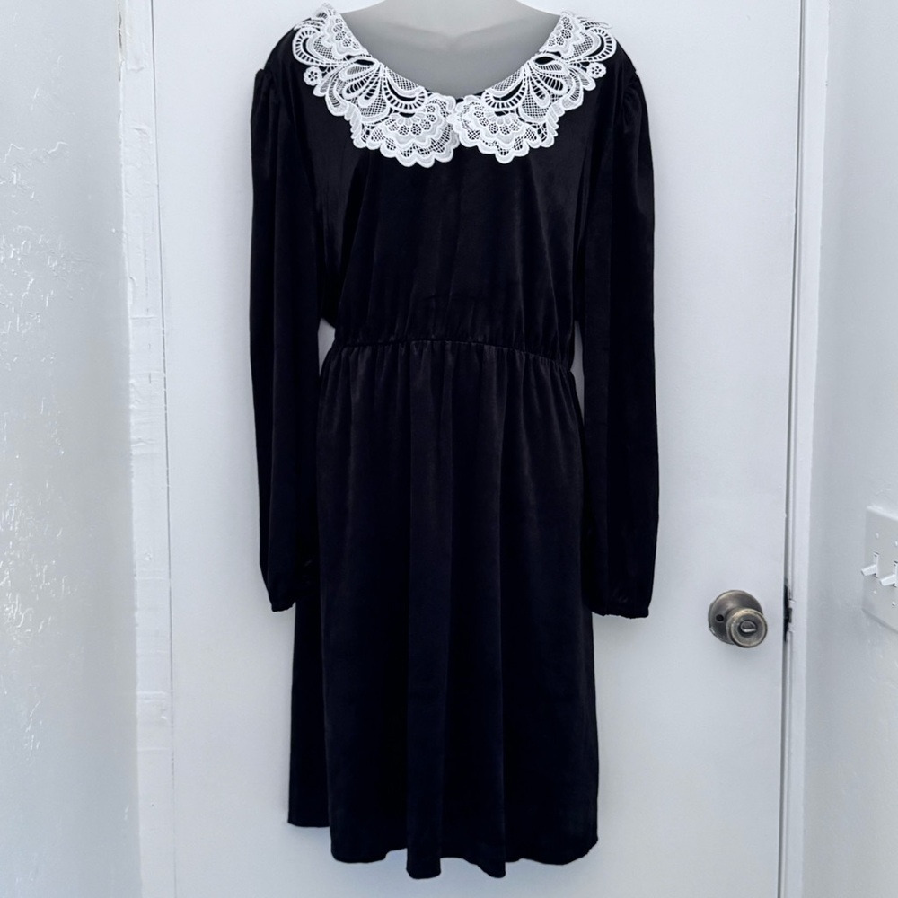 Shein Black Midi Dress with White Lace Collar size 4XL
